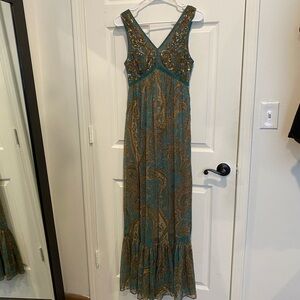 Anthropologie Teal and Gold Dress